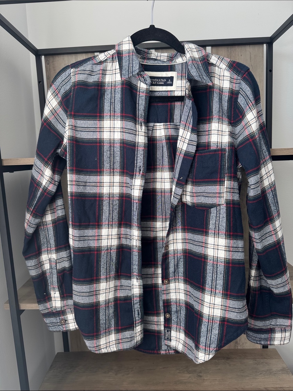 Abercrombie & Fitch Navy, White & Red Plaid Flannel Shirt